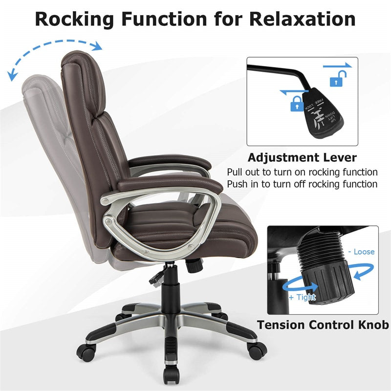 Ergonomic Executive Office Chair PU Leather Desk Chair High Back Swivel Computer Task Chair with Lumbar Support Padded Armrests & Wheels