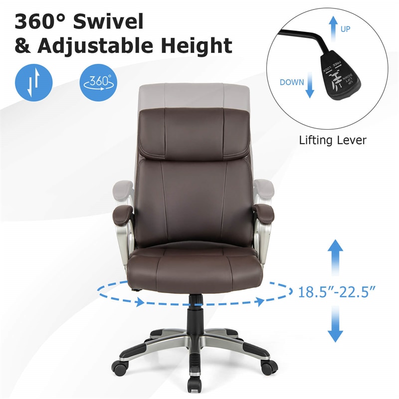 Ergonomic Executive Office Chair PU Leather Desk Chair High Back Swivel Computer Task Chair with Lumbar Support Padded Armrests & Wheels