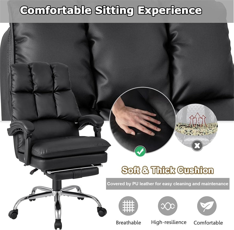 Executive Office Chair PU Leather Reclining Desk Chair High Back Ergonomic Computer Chair with Footrest & Padded Armrests