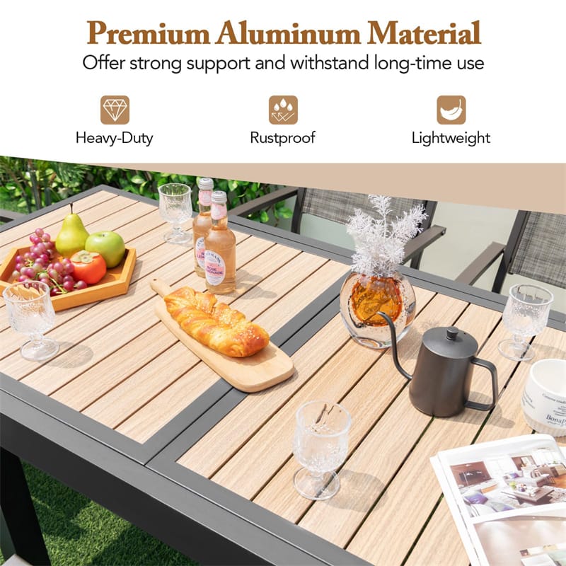 31.5”-63” Extendable Patio Table Aluminum Outdoor Dining Table for 4-6 People with L-Shaped Braces for Porch Yard Garden Living Room