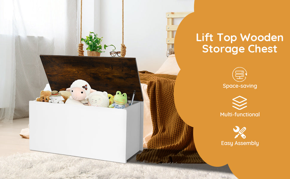 Flip-top Storage Chest with Pneumatic Rod & Safety Hinges 35.5” Storage Bench Deck Box for Toys Tools