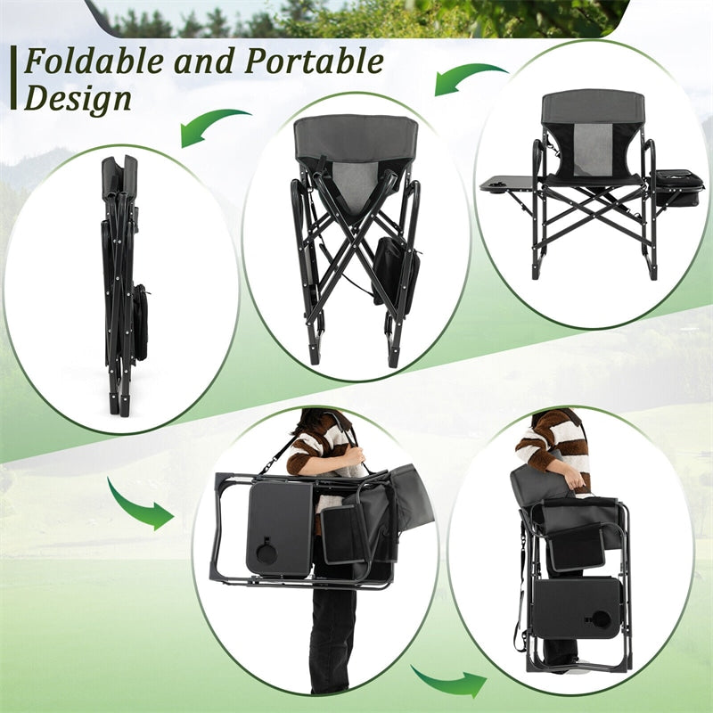 Folding Directors Camping Chair Portable Heavy-Duty Directors Chair with Cooler Bag & Side Table