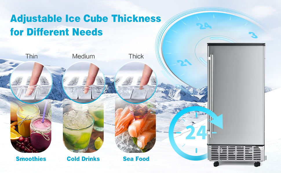 80 lbs/24H Commercial Freestanding Built-in Ice Maker Under Counter Ice Machine with 25 lbs Ice Storage Bin & Drain Pump