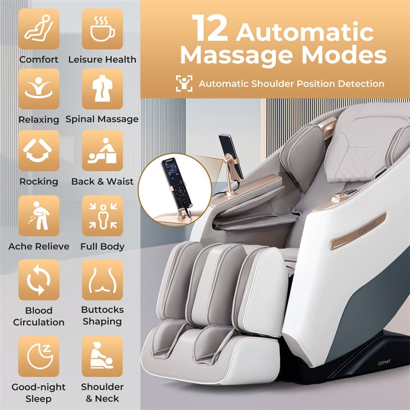 Full Body Massage Chair Zero Gravity SL Track Shiatsu Massage Recliner Chair with Waist Heating, Airbag Massage, Remote Control & Wireless Speaker