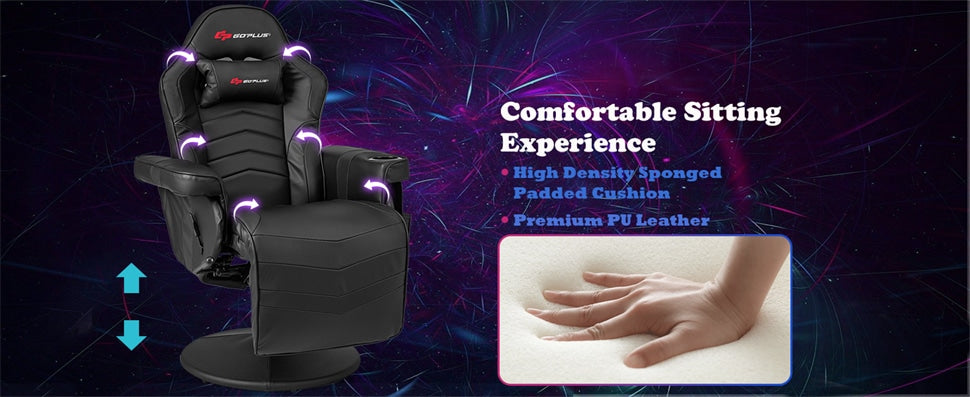 Gaming Recliner Height Adjustable Massage Gaming Chair Ergonomic Single Sofa Home Theater Seating with Retractable Footrest & Cup Holder