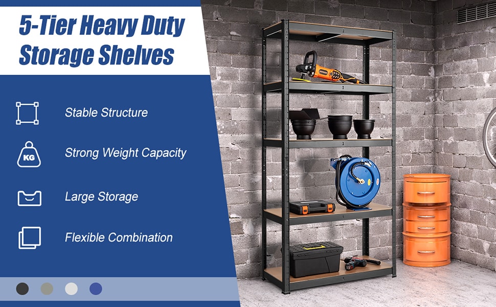 36" x 72" Heavy Duty Metal Storage Shelves 5 Tier Adjustable Garage Shelf Tool Utility Rack