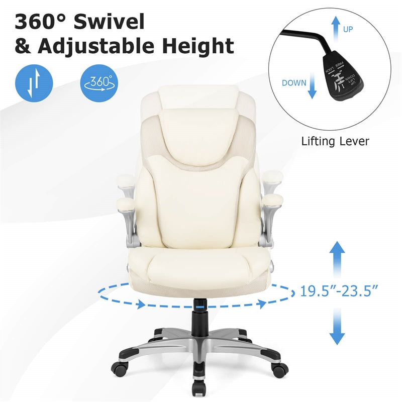 High Back Executive Office Chair Ergonomic PU Leather Computer Desk Chair Swivel Task Chair with Rocking Function & Flip-up Armrests
