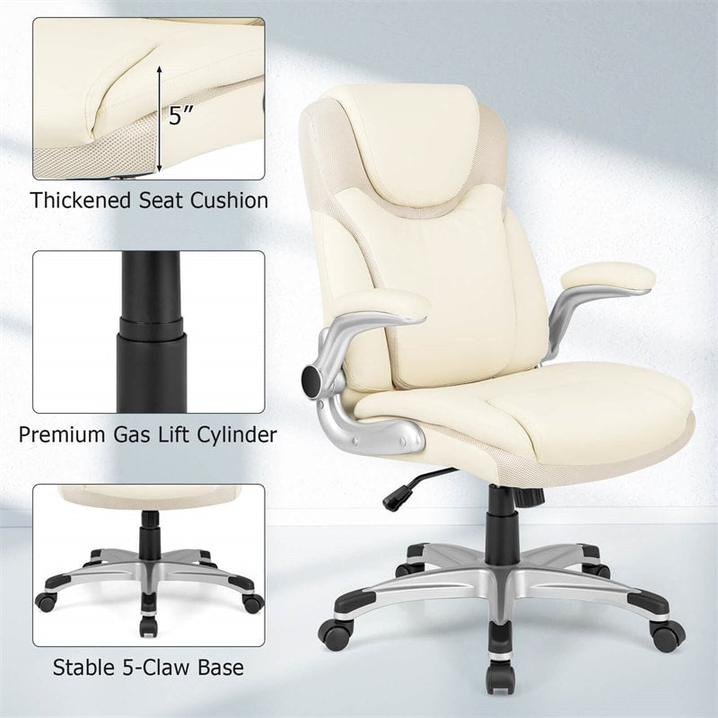 High Back Executive Office Chair Ergonomic PU Leather Computer Desk Chair Swivel Task Chair with Rocking Function & Flip-up Armrests