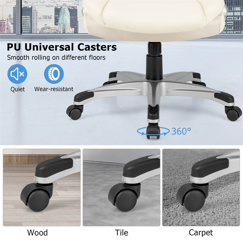 High Back Executive Office Chair Ergonomic PU Leather Computer Desk Chair Swivel Task Chair with Rocking Function & Flip-up Armrests