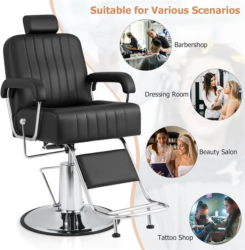 Hydraulic Reclining Barber Chair Adjustable Salon Chair Beauty Spa Styling Chair with 360° Swivel Seat Headrest & Heavy Duty Pump