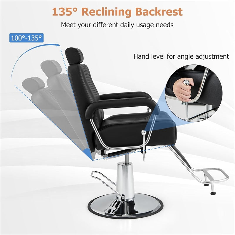 Hydraulic Reclining Barber Chair Adjustable Salon Chair Beauty Spa Styling Chair with 360° Swivel Seat Headrest & Heavy Duty Pump