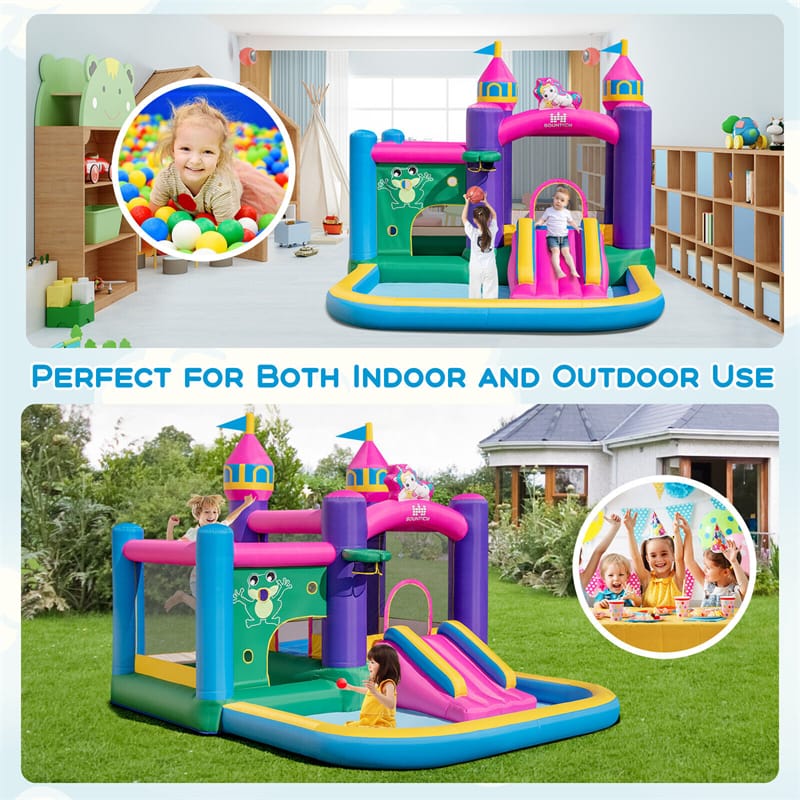 Unicorn Inflatable Bounce House 6-in-1 Giant Jumping Castle Bouncy House with Large Ball Pit & 735W Blower for Kids Indoor Outdoor Fun