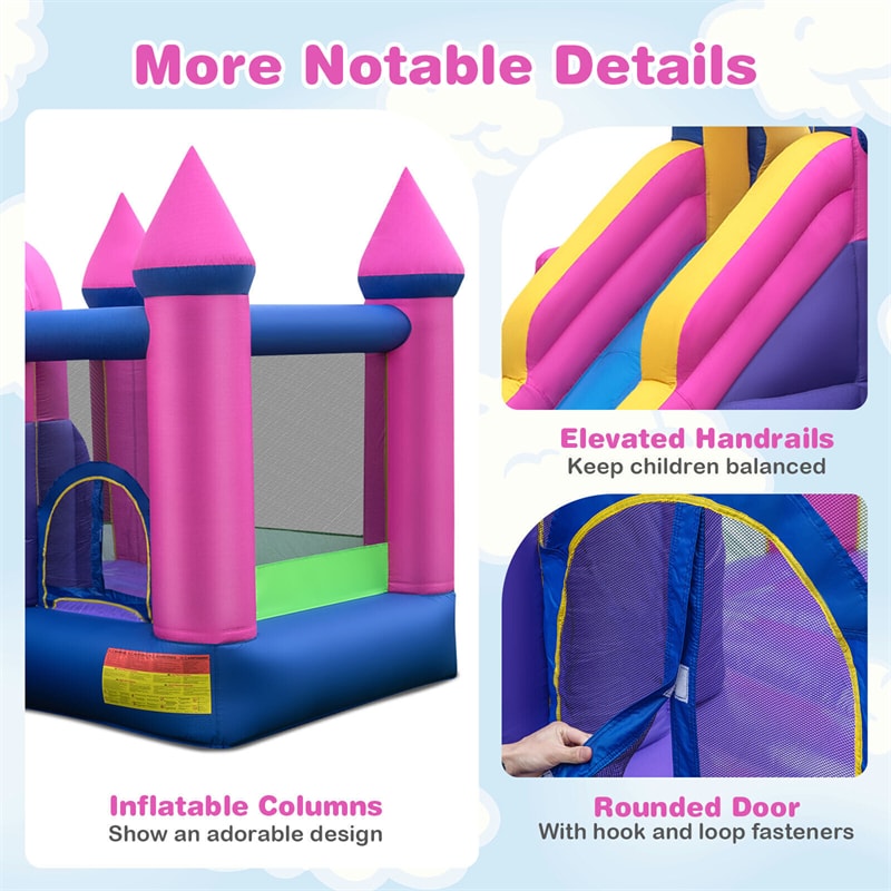 Inflatable Bounce House 7-in-1 Jumping Bouncy Castle with Long Slide, Ball Pit & 735W Blower for Kids Indoor Outdoor Backyard Party