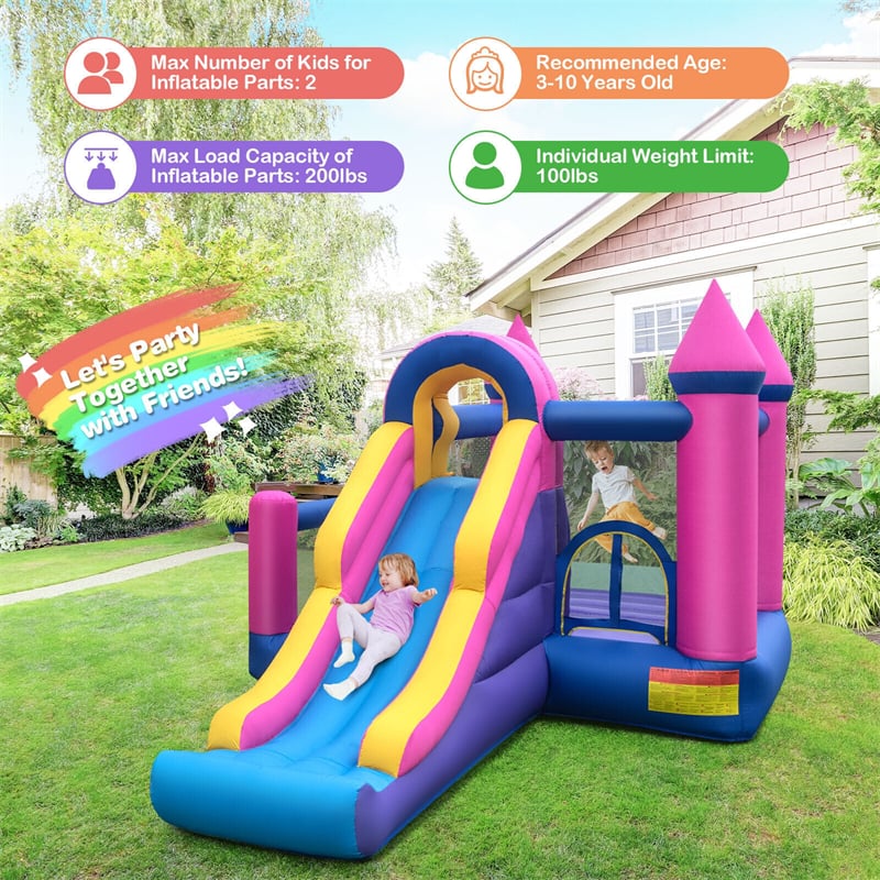 Inflatable Bounce House 7-in-1 Jumping Bouncy Castle with Long Slide, Ball Pit & 735W Blower for Kids Indoor Outdoor Backyard Party