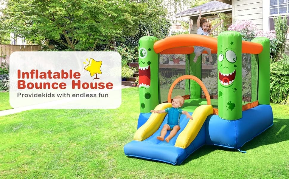 Inflatable Bounce House Big Mouth Themed Giant Jumping Castle Bouncy House with Slide, Basketball Rim & Carry Bag