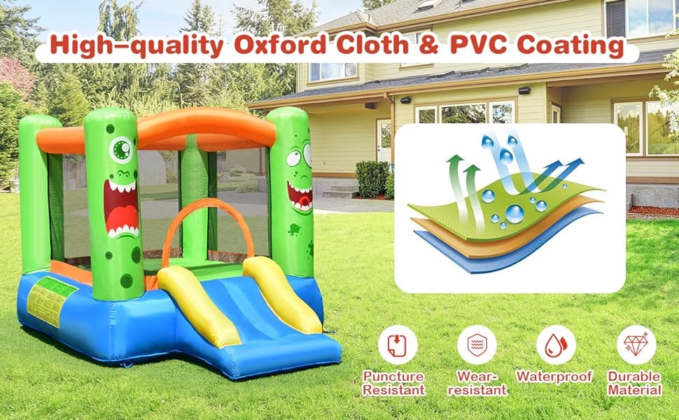 Inflatable Bounce House Big Mouth Themed Giant Jumping Castle Bouncy House with Slide, Basketball Rim & Carry Bag
