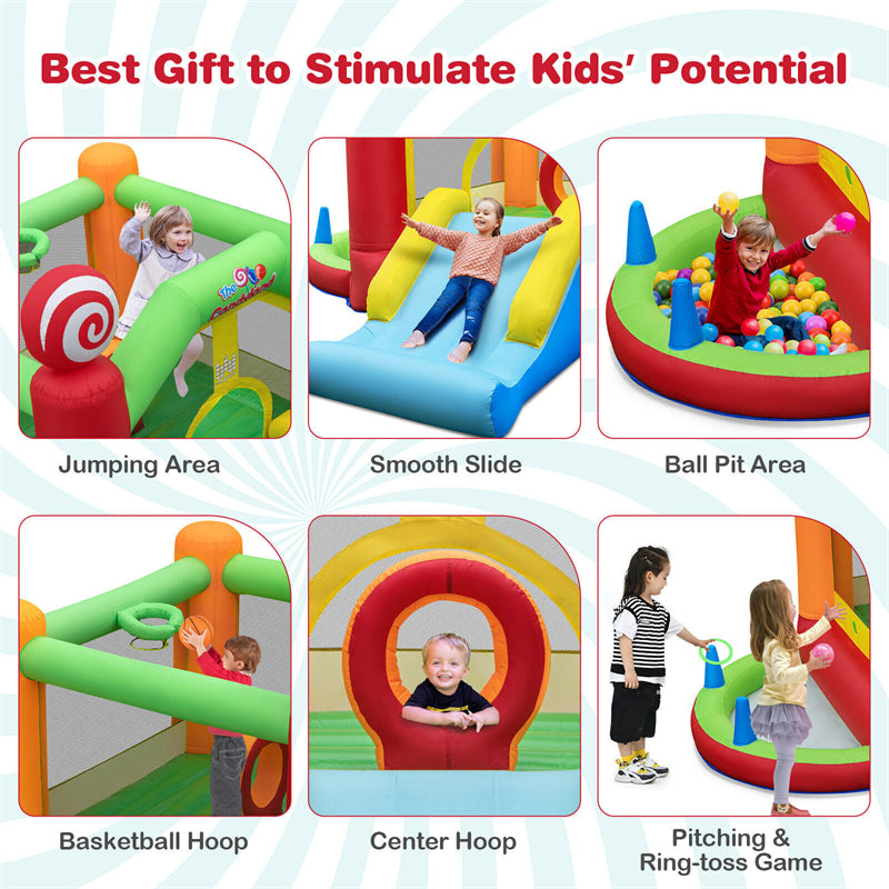 Inflatable Bounce House Candy Land Theme Kids Giant Jumping Bouncy Castle with 735w Air Blower