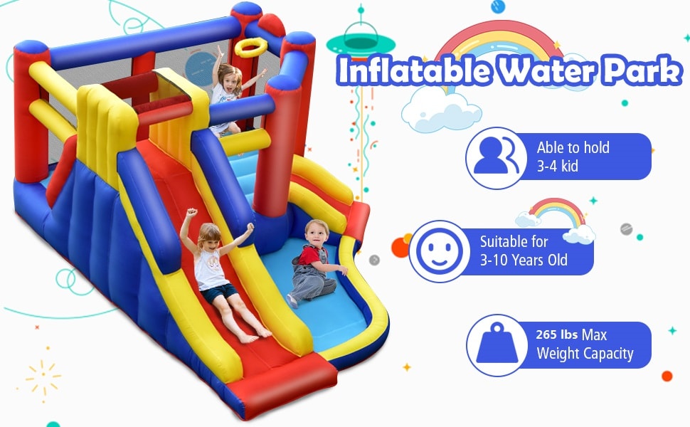 Inflatable Bounce House Kids Jumping Castle Bouncy House with Double Slides & Climbing Wall for Toddlers Backyard Birthday Gifts