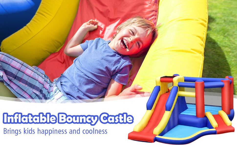 Inflatable Bounce House Kids Jumping Castle Bouncy House with Double Slides & Climbing Wall for Toddlers Backyard Birthday Gifts