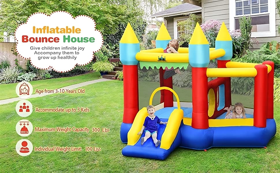 Inflatable Bounce House Slide Jumping Castle Ball Pit Tunnel Bouncy House for Kids Indoor Outdoor Party Family Fun without Blower