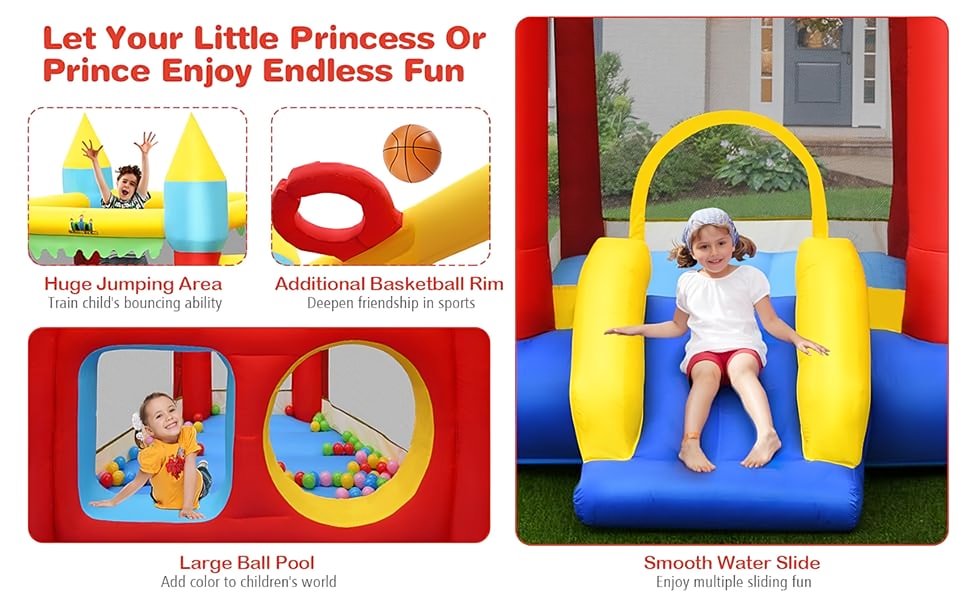 Inflatable Bounce House Slide Jumping Castle Ball Pit Tunnel Bouncy House for Kids Indoor Outdoor Party Family Fun without Blower