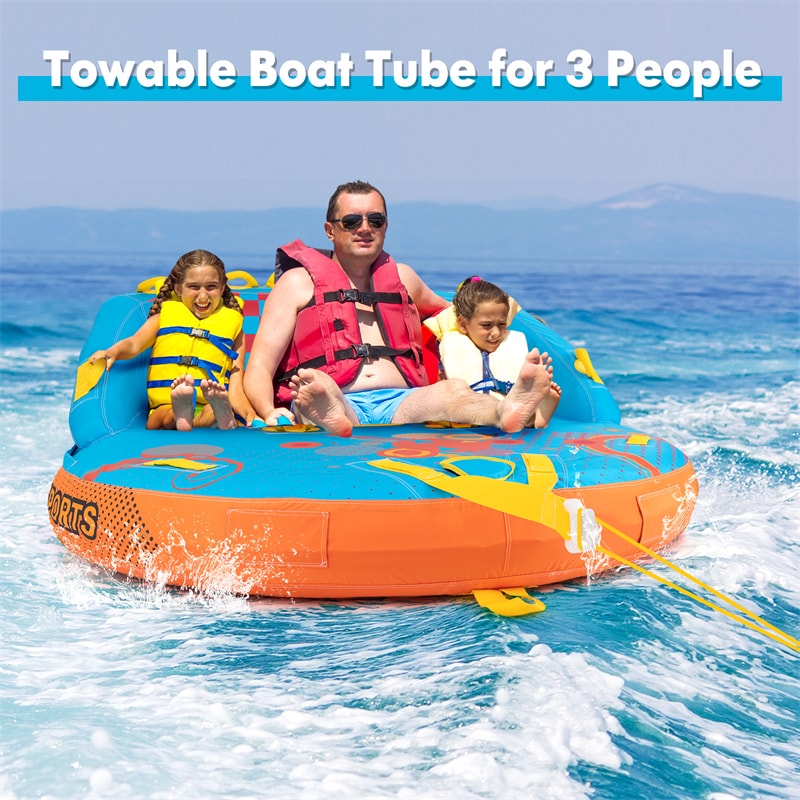 Inflatable Towable Tube for Boating, 3 Riders Water Sports Towable Boat Tube Super Sofa Towable Tube with Dual Front & Back Tow Points