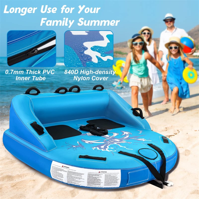 Inflatable Towable Tube for Boating, 1-2 Person Water Sports Towable Sofa Style Pull Boat Tube with Drainage & Dual Tow Points