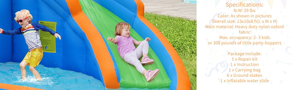 Inflatable Water Slide Mighty Bounce House Splash Pool Giant Bouncy Waterslide Park with Climbing Wall & 480W Blower for Kids Backyard