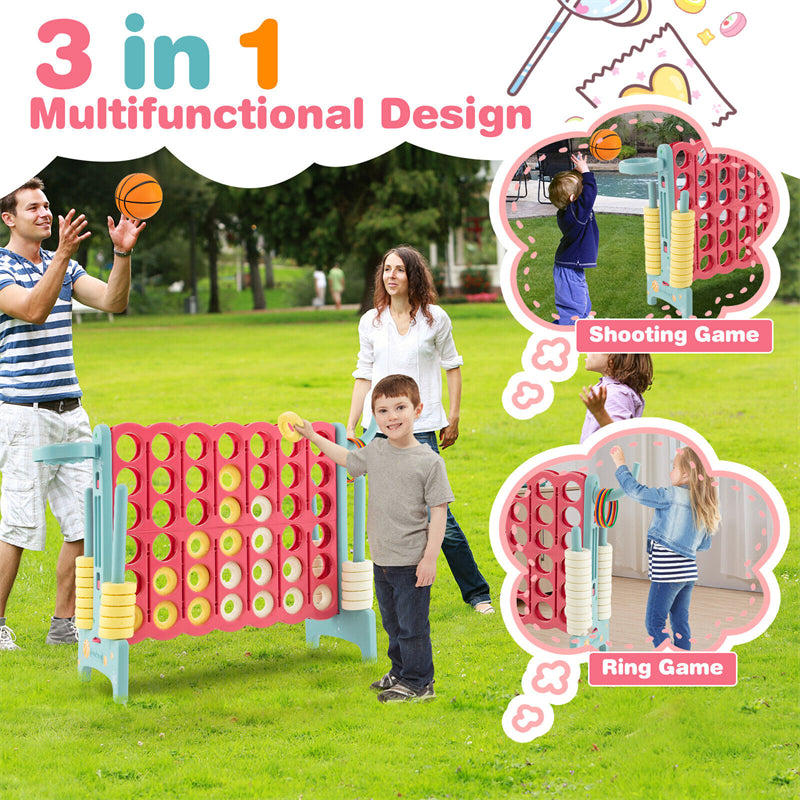 Jumbo 4-to-Score Giant Game Set Indoor Outdoor Family Yard Connect Game with Basketball Hoop, Ring Toss, 42 Rings & Quick-Release Sliders