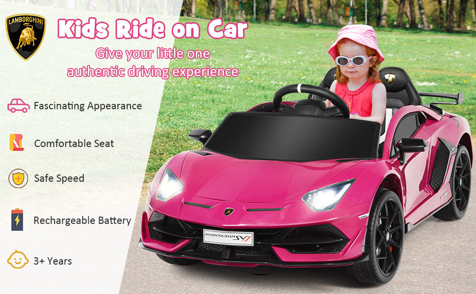 Kids Ride on Car 12V Licensed Lamborghini Battery Powered 4WD Sports Car Electric Vehicle with Remote Control & LED Lights