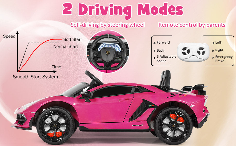 Kids Ride on Car 12V Licensed Lamborghini Battery Powered 4WD Sports Car Electric Vehicle with Remote Control & LED Lights