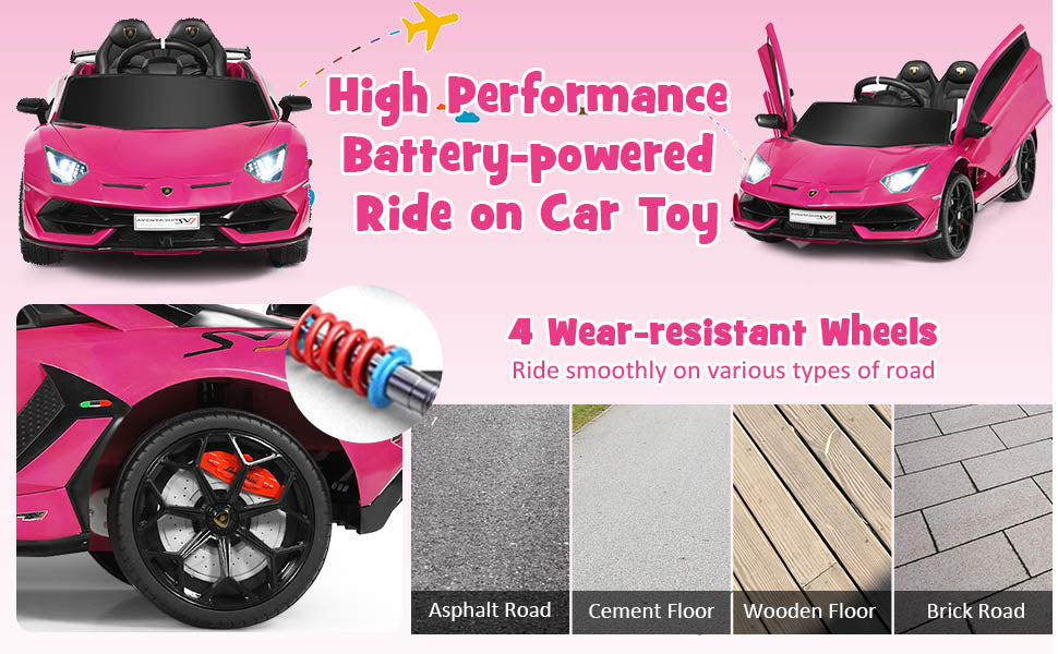 Kids Ride on Car 12V Licensed Lamborghini Battery Powered 4WD Sports Car Electric Vehicle with Remote Control & LED Lights