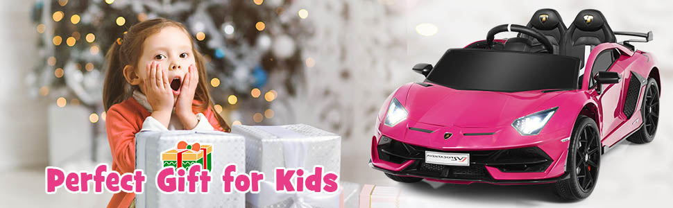 Kids Ride on Car 12V Licensed Lamborghini Battery Powered 4WD Sports Car Electric Vehicle with Remote Control & LED Lights