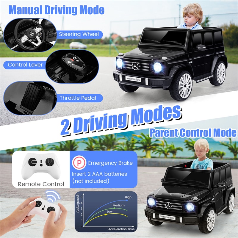 Kids Ride on Car 12V Mercedes-Benz G500 Licensed Battery Powered Ride On Truck G-Wagon Electric Vehicle with Rocking Mode & Remote Control