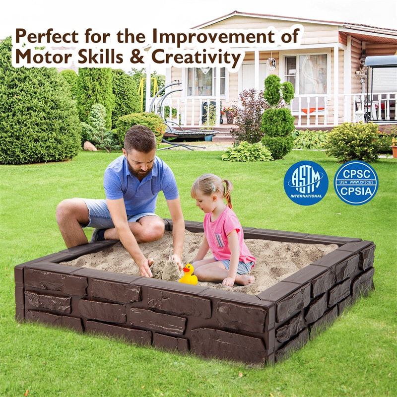 Kids Sandbox HDPE Sandpit with Cover & Bottom Liner Outdoor Sand Play Station for Backyard Lawn Beach