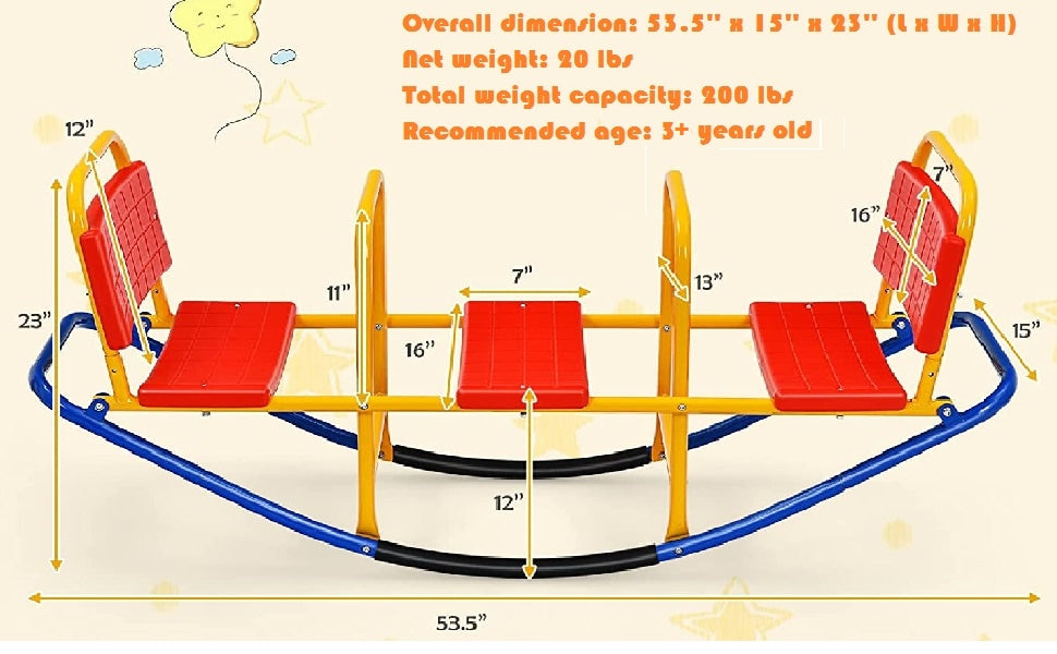 Kids Teeter Totters Indoor Outdoor Metal Rocking Seesaw with Handlebars & Backrest Seat for Boys Girls