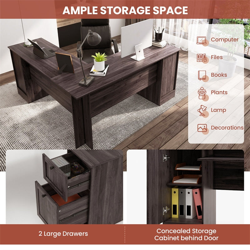 66.5" L-Shaped Home Office Desk Corner Computer Desk Space Saving Desk with Storage Drawers Adjustable Shelf & Keyboard Tray