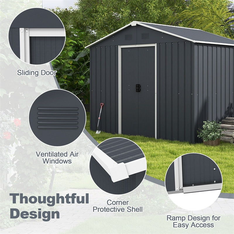 Large Metal Storage Shed 5.7' x 7.5' Outdoor Garden Tool House Bike Shed with Ground Foundation Frame & Lockable Sliding Door