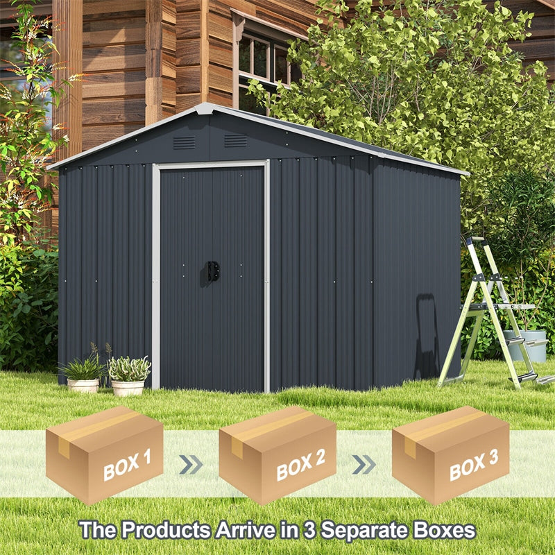 Large Metal Storage Shed 5.7' x 7.5' Outdoor Garden Tool House Bike Shed with Ground Foundation Frame & Lockable Sliding Door