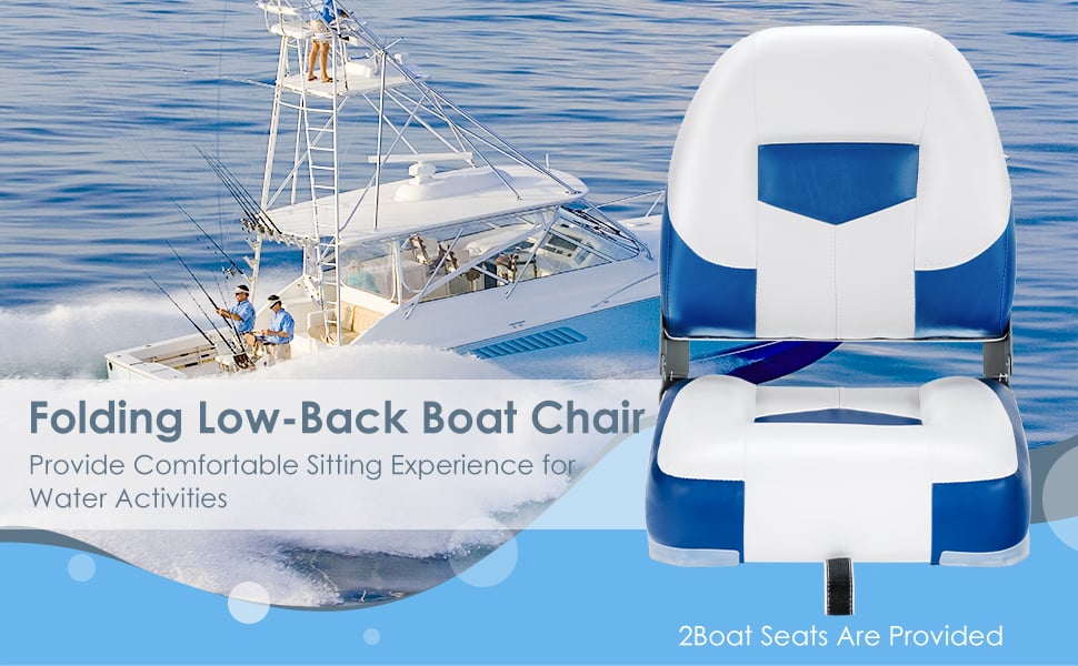 Low Back Boat Seats 2 Pack Folding Fishing Boat Seats Captain Bucket Seats with Stainless Steel Screws & Aluminum Hinges