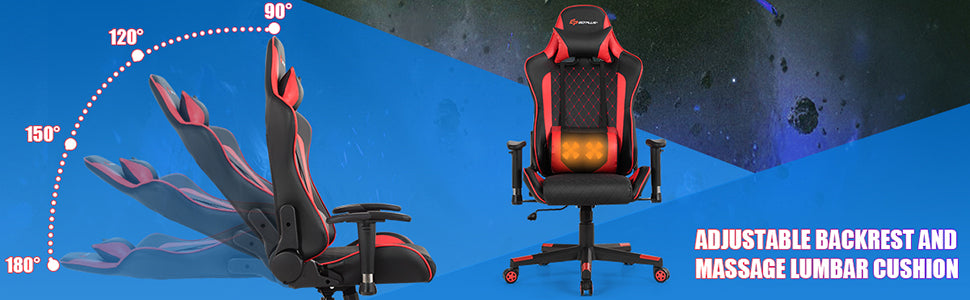 Massage Gaming Chair Gaming Recliner Ergonomic High Back Office Computer Chair with Adjustable Armrest & Lumbar Pillow