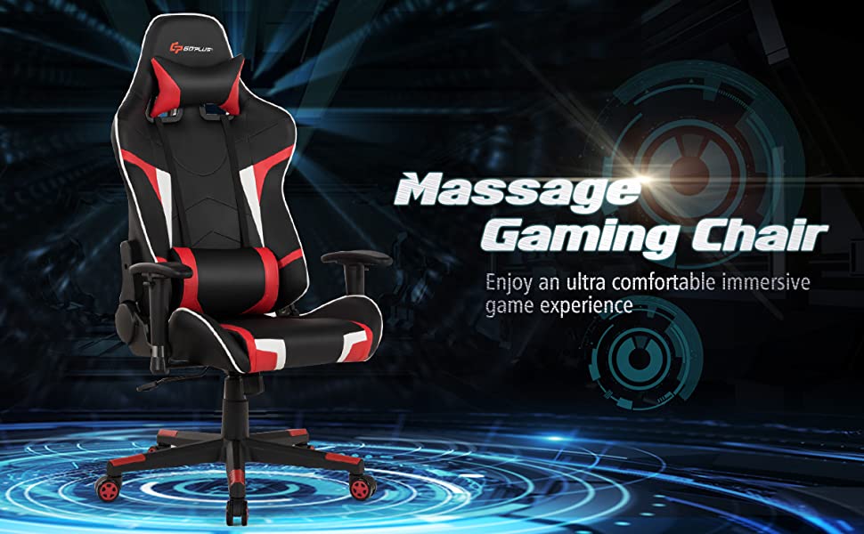 Adjustable Massage Gaming Chair High Back PU Leather Racing Gaming Chair Office Computer Reclining Chair with Lumbar Support