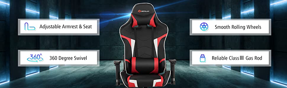 Adjustable Massage Gaming Chair High Back PU Leather Racing Gaming Chair Office Computer Reclining Chair with Lumbar Support