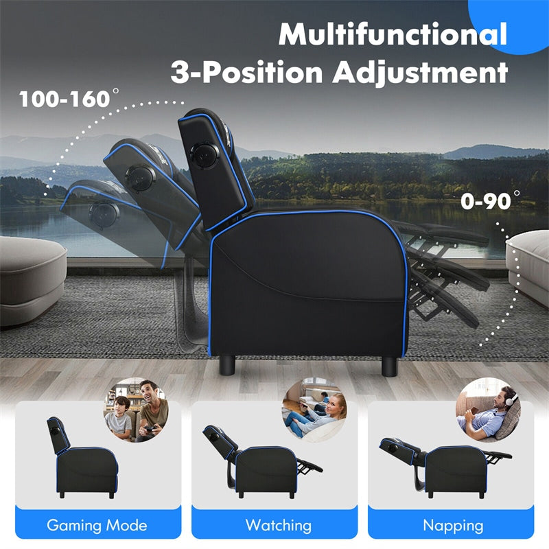 Massage Gaming Chair Racing Style Gaming Recliner PU Leather Home Theater Seating with Massage Lumbar Pillow Retractable Footrest & Bluetooth Speaker