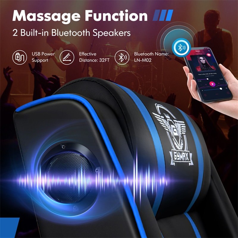 Massage Gaming Chair Racing Style Gaming Recliner PU Leather Home Theater Seating with Massage Lumbar Pillow Retractable Footrest & Bluetooth Speaker