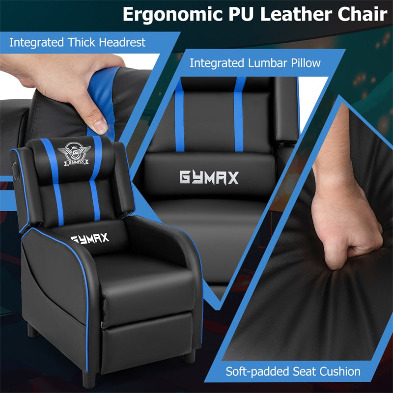 Massage Gaming Chair Racing Style Gaming Recliner PU Leather Home Theater Seating with Massage Lumbar Pillow Retractable Footrest & Bluetooth Speaker