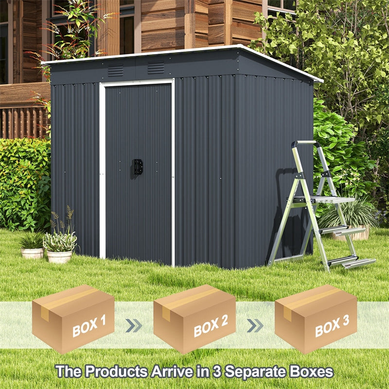 Metal Storage Shed 3.6' x 7.1' Garden Shed Tool House with Floor Base & Lockable Door for Outdoor Patio Backyard Lawn