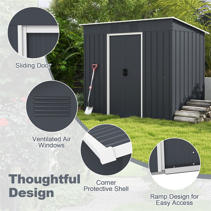 Metal Storage Shed 3.6' x 7.1' Garden Shed Tool House with Floor Base & Lockable Door for Outdoor Patio Backyard Lawn