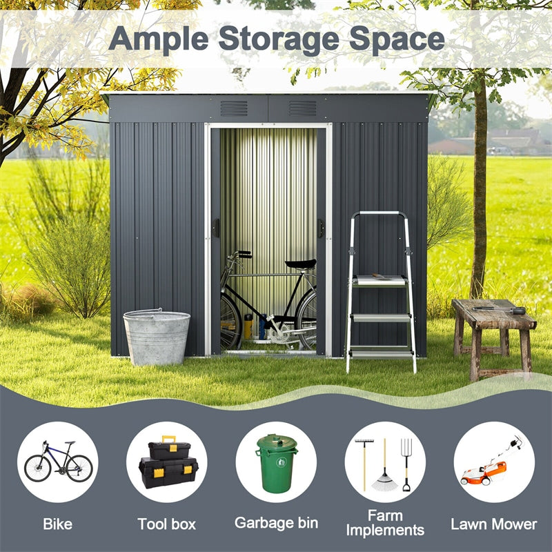 Metal Storage Shed 3.6' x 7.1' Garden Shed Tool House with Floor Base & Lockable Door for Outdoor Patio Backyard Lawn