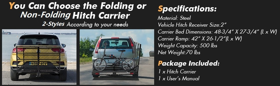 Mobility Scooter Carrier Heavy Duty Strong Folding Hitch Cargo Carrier Hitch Mount Wheelchair Carrier 500 Lbs with Ramp & 2 Tie Down Straps